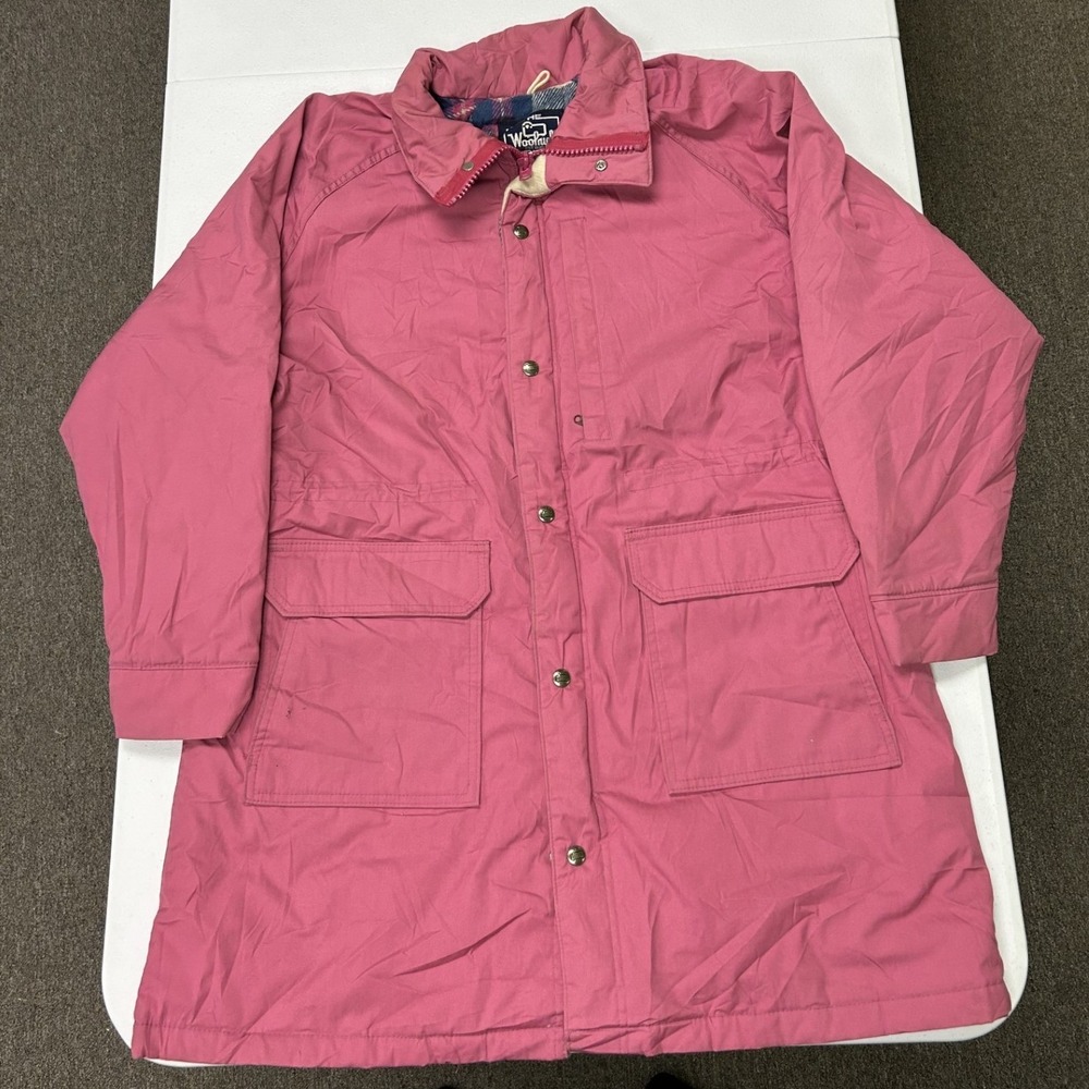 Woolrich Mountain Parka Jacket Women Large Pink Plaid Lined Vintage USA 33410